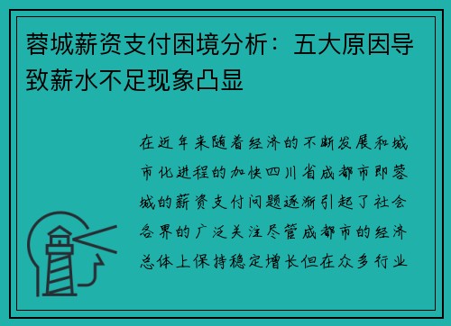 蓉城薪资支付困境分析：五大原因导致薪水不足现象凸显